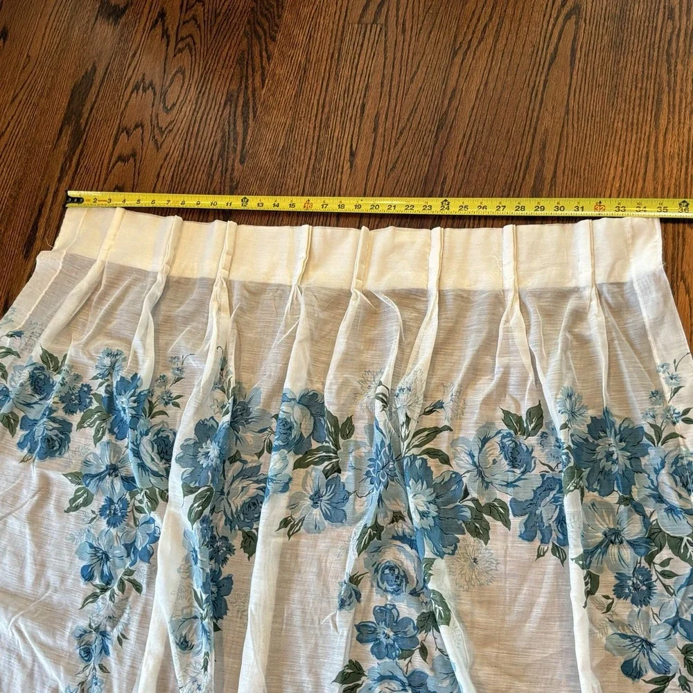 Set of 4 VTG 70s Blue Boho Floral Curtain Panels 82